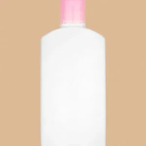 100ml milky white flat HDPE plastic bottle with a pink flip-top cap.