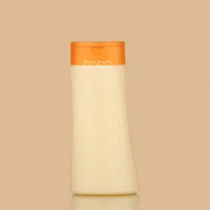 100ml ivory L-shape HDPE lotion bottle with an orange flip-top cap.