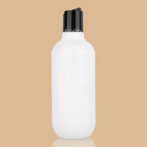 300ml egg-shaped milky white HDPE bottle with a black disc top cap.