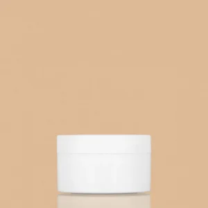 50gm white cosmetic cream jar with a matching white screw cap against a beige background.