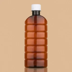 Amber-colored PET Phynile Walker bottle with a white ribbed screw cap.