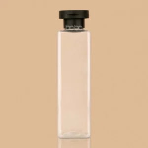 Clear 250ml square PET bottle with a 24mm neck and a black T-shape flip-top cap.