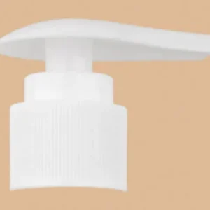 White plastic dispenser pump for liquid soap or lotion bottles.