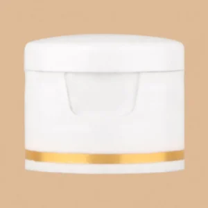 White 24mm flip-top cap with a decorative golden ring detail.