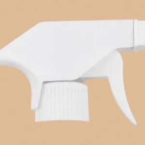 White plastic trigger sprayer head with ribbed screw cap.